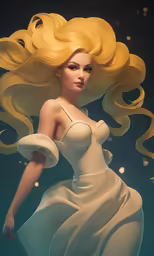 a painting of a woman with hair blowing in the wind