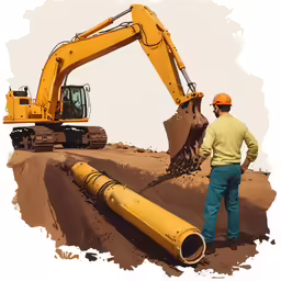 a man is holding onto the huge pipes while another is working