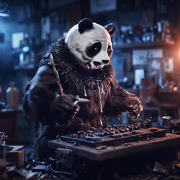 a panda character sitting in front of a keyboard