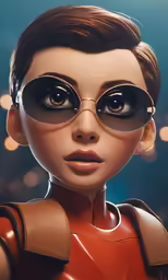 a woman wearing glasses and red dress