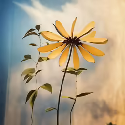 a single yellow flower that is growing out of the ground