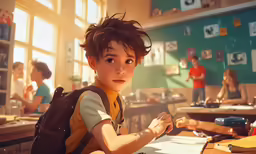a little kid is sitting in a classroom