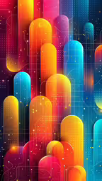 a graphic piece featuring different shapes and colors,a colorful geometric pattern, with the lines running through it