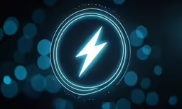 a glowing thunder bolt is on a circular blue light