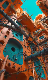 the view looking up at a massive electrical system