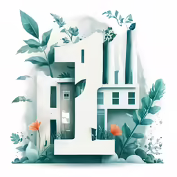 a painting of an image of a building with plants