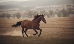 a horse that is galloping through some grass