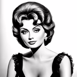 a black and white drawing of a woman