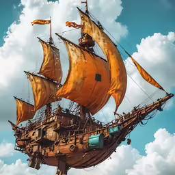a giant sail ship floating in the sky
