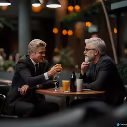two men having drinks at an outdoor restaurant