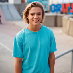 a young boy with blond hair is smiling
