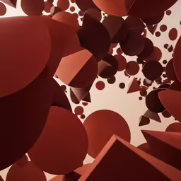 an abstract image of red hearts flying around