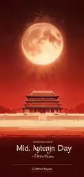 a red sky over a building under a moon