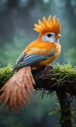 colorful bird perched on tree branch with vegetation