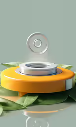 a yellow object is sitting on top of green leaves