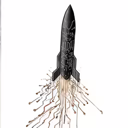 a drawing of a rocket with many lines and spray painted on it