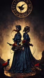 two women with headscarffs in their hands are standing on top of a hill while they hold scissors