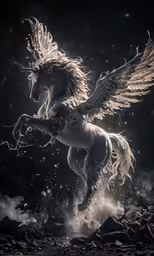 a very beautiful looking horse with a big wing