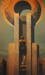 a man that is standing near a giant sign