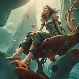 an avatar - like image of a woman sitting on top of an octopus