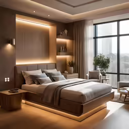 there is a large bed that has been designed in the style