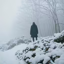 person standing on top of a rock in the snow