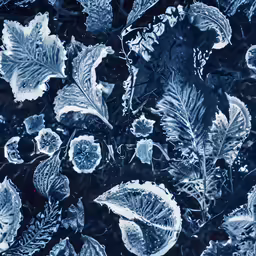 glass leaves on a window as well as frost