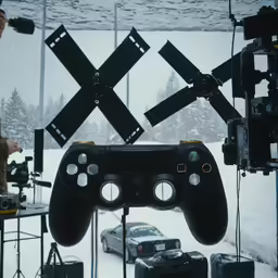 the video game controllers are being set up