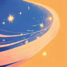 a blue and yellow background with white stars