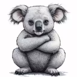 a koala with its arms crossed while sitting