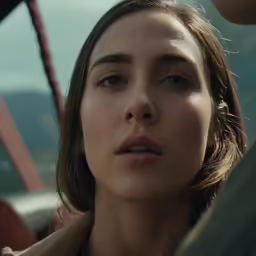 woman with brown hair is looking off into the distance