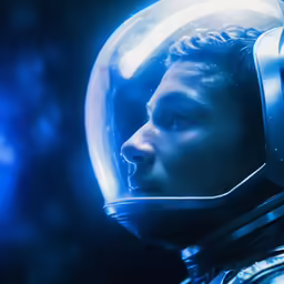 a man in an astronaut helmet with a bright light on his face