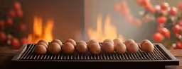 a bunch of eggs sitting on top of a metal pan