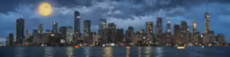 cityscape taken at night from the sea