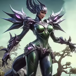 a woman in armor standing on the ground