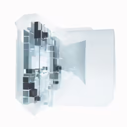 an abstractly constructed white cube pattern overlaid with squares