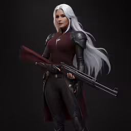 an animation character holding a gun in front of black background