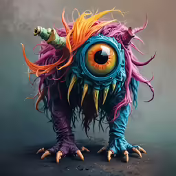 a very cute monster looking like it has an orange eyes and yellow head