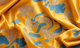 a fabric made to look like it has blue and gold designs on it
