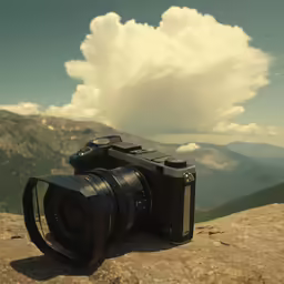a very large lens is sitting on the ground