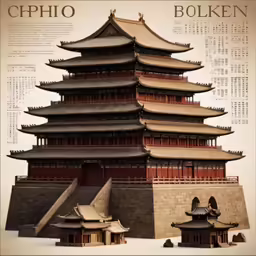 chinese architectural structure with chinese characters on them