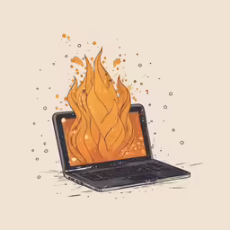 a laptop computer with a fire drawn on the screen