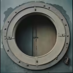 the round porthole in this ship is made from cement