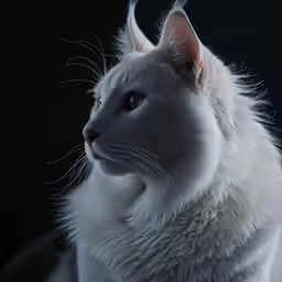 a white cat looks alert and onlooker