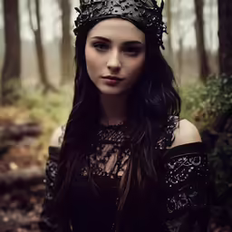an old photo of a woman with long hair and a crown on her head