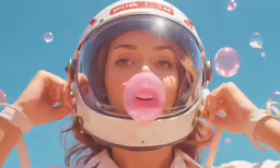 a woman with bubbles on her face sticking out tongue