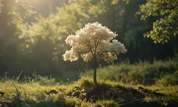 a beautiful little tree in the middle of a field