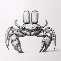 a cartoon crab with a large smile and very small legs