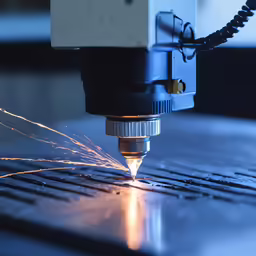 a machine cutting some wire with the light shining on it