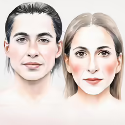 a drawing of two people with different skin type